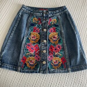 Embroidered Jean Skirt